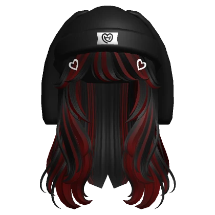 Wavy Hair W/ Bunny Beanie (Black & Red)