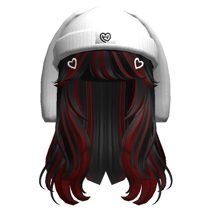 Wavy Hair W/ Bunny Beanie (Black & Red)