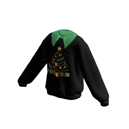 Black Vintage Christmas Collared Sweater