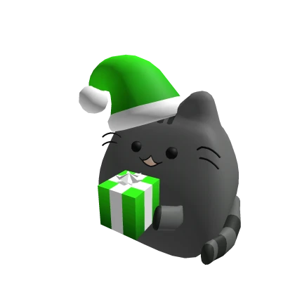 Green Santa Cat Holding Green Gift