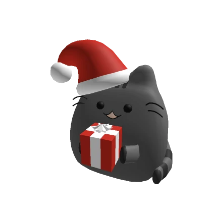 Red Santa Cat Holding Red Gift