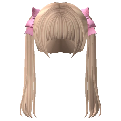 Kawaii Long Straight Pigtails with Ribbon (Blonde)