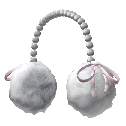 Fluffy Pearl Earmuffs w/ Silk Ribbons (Pink)