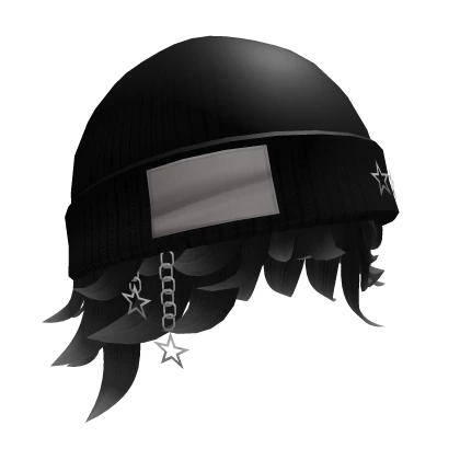 Y2K Black Beanie Stars Hat with K-Pop Ombre Hair