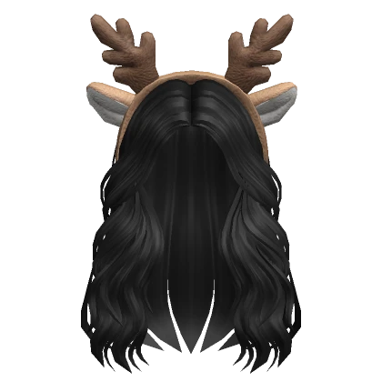 Cozy Long Hair w/ Deer Headband in Black