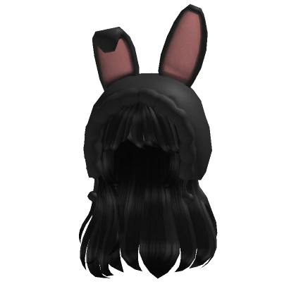 Soft Long Straight Black Hair w Hood Bunny (Black)