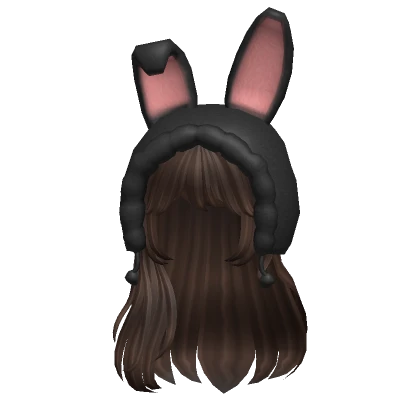 Soft Long Straight Brown Hair w Hood Bunny (Black)