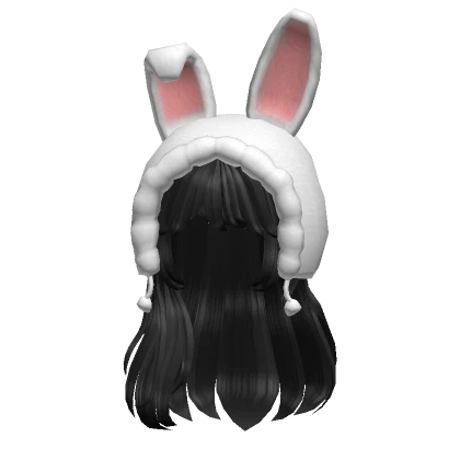 Soft Long Straight Black Hair w Hood Bunny (White)