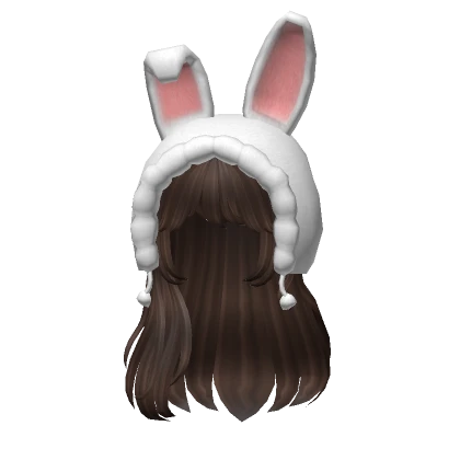 Soft Long Straight Brown Hair w Hood Bunny (White)