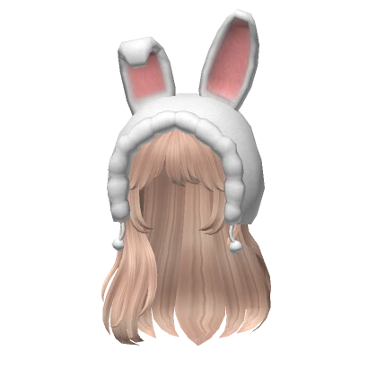 Soft Long Straight Blonde Hair Hood Bunny (White)