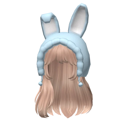 Soft Long Straight Blonde Hair w Hood Bunny (Blue)