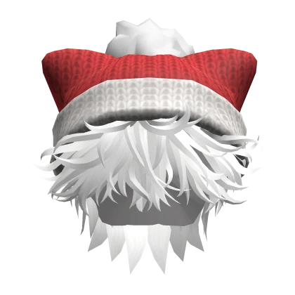 Messy Fluffy White Hair w/ Cat Christmas Hat