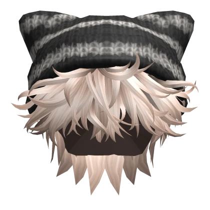 Messy Fluffy Hair w/ Cat Beanie in Platinum Blonde