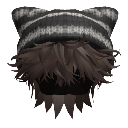 Messy Fluffy Hair w/ Cat Beanie in Brown