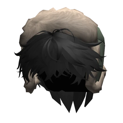 Spiky Fluffy Hair w/ Green Ushanka (Black)