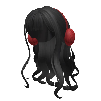 Black Curly Hair with Red Fluffy Earmuffs