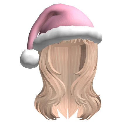 Christmas Wavy Hair with Pink Santa Hat 