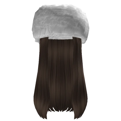 White Winter Hat Dark Brown Long Straight Hair