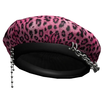 Pink Leopard Chained Beret