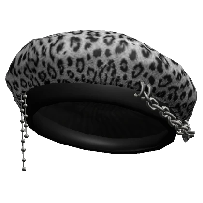 Grey Leopard Chained Beret