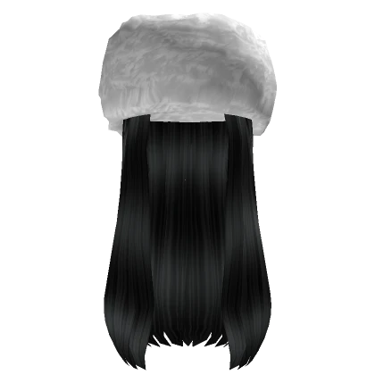 White Winter Hat Black Long Straight Hair