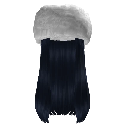 White Winter Hat Dark Blue Long Straight Hair