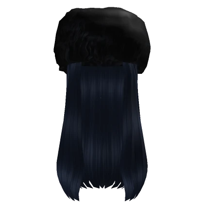 Black Winter Hat Dark Blue Long Straight Hair