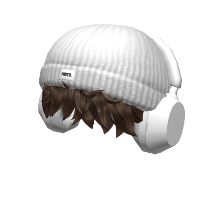 Brown Messy Boy Hair / White Beanie Headphones