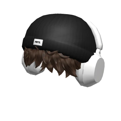 Brown Messy Boy Hair / Black Beanie Headphones