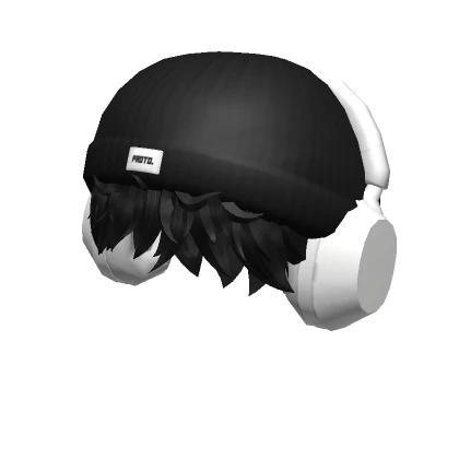 Black Messy Boy Hair / Black Beanie Headphones