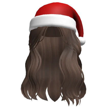 Christmas Wavy Brown Hair w/ Santa Hat