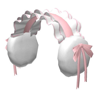 🍀Lace Maid Earmuffs w Bow Ribbon (Pink/White)