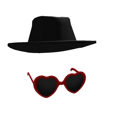 Hat with Red Heart-Shaped Glasses