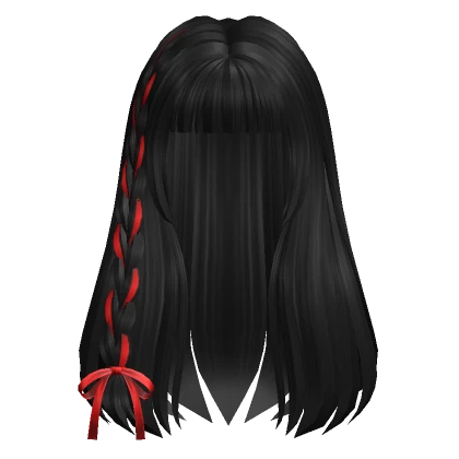 Christmas Long Straight Hair /w Bow in Black