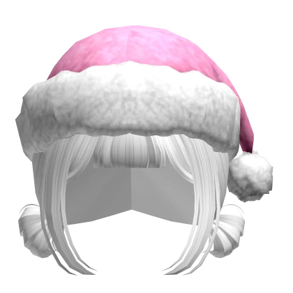 Kawaii Christmas Buns in White w/ Pink Santa Hat 