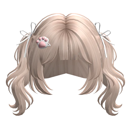 Cute Wavy Pigtails w/ Ribbons(Platinum Blonde)