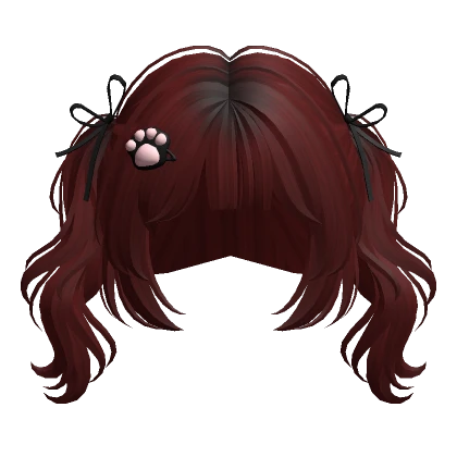 Cute Wavy Pigtails w/ Ribbons(Dark Red)