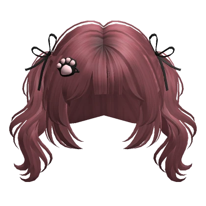 Cute Wavy Pigtails w/ Ribbons(Dark Pink)