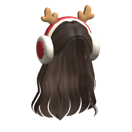 Half up hair w/ Red Christmas earmuffs in Brown