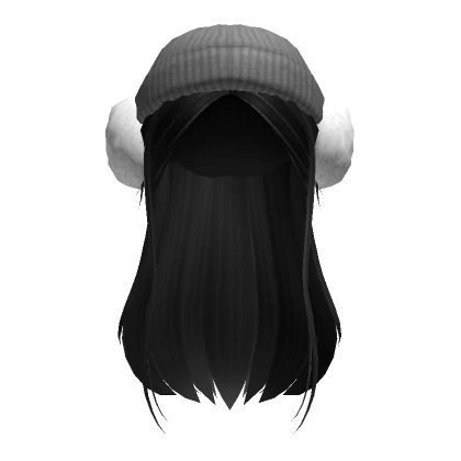 Black Earmuffs Beanie Straight Girl Hair