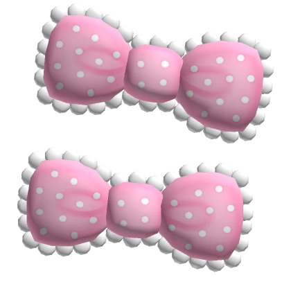 ♡ double pink kawaii lace polka dot bow hairclips