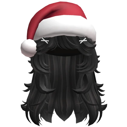 Christmas Layered Wolfcut Hair w/ Santa Hat Black