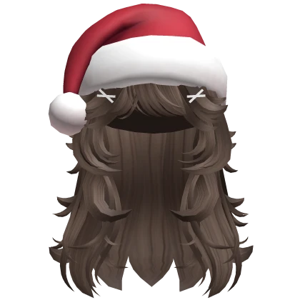 Christmas Layered Wolfcut Hair Brown w/ Santa Hat