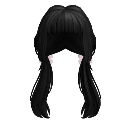 ୨୧: black low pigtails with ribbons