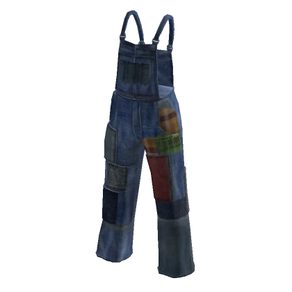 Blue & Multicolor Patched-up Denim Dungarees