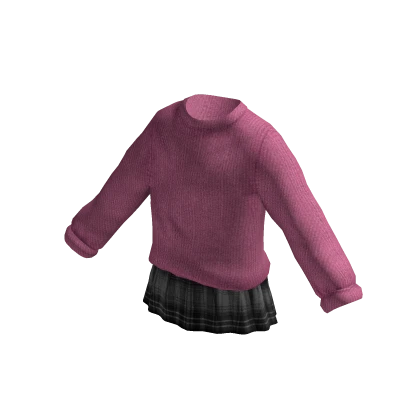 Sweater Plaid Skirt Outfit Pink Black