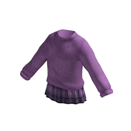 Sweater Plaid Skirt Outfit Purple