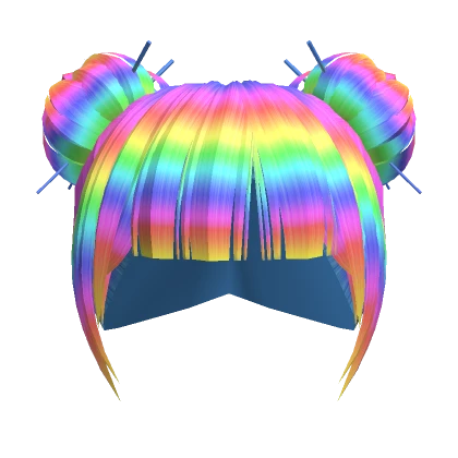 Rainbow Kawaii Buns Girl Hair w/ Hairsticks