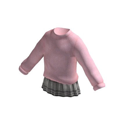 Sweater Plaid Skirt Outfit Pink Grey