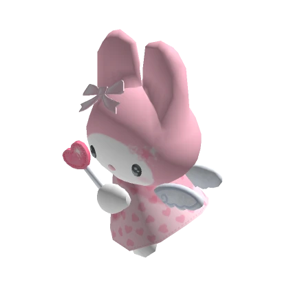 Holdable angel bunny plushie w heart pink ribbons